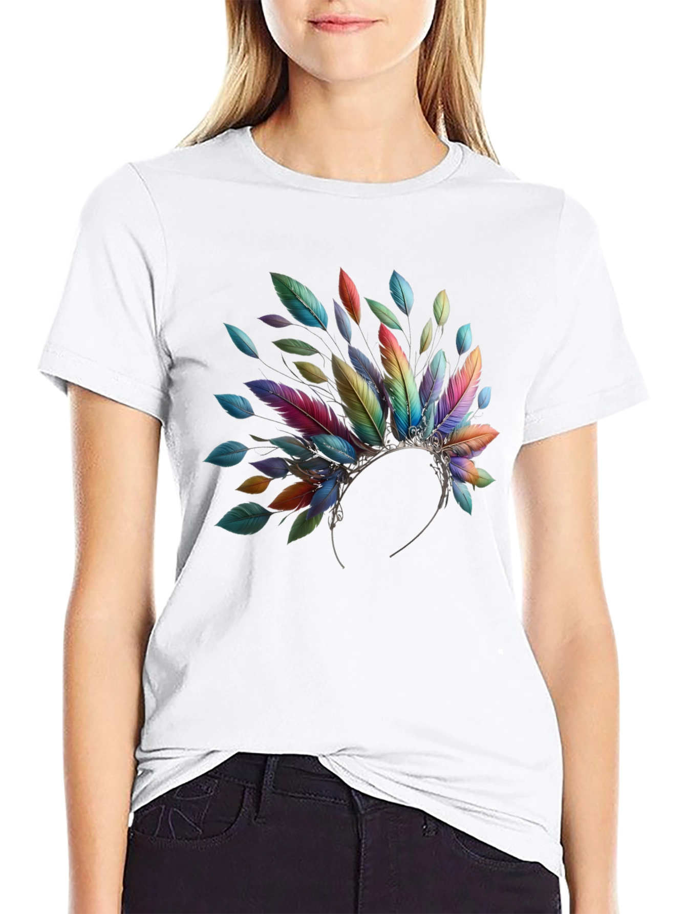 Feather Headdress Graphic Black T-Shirt