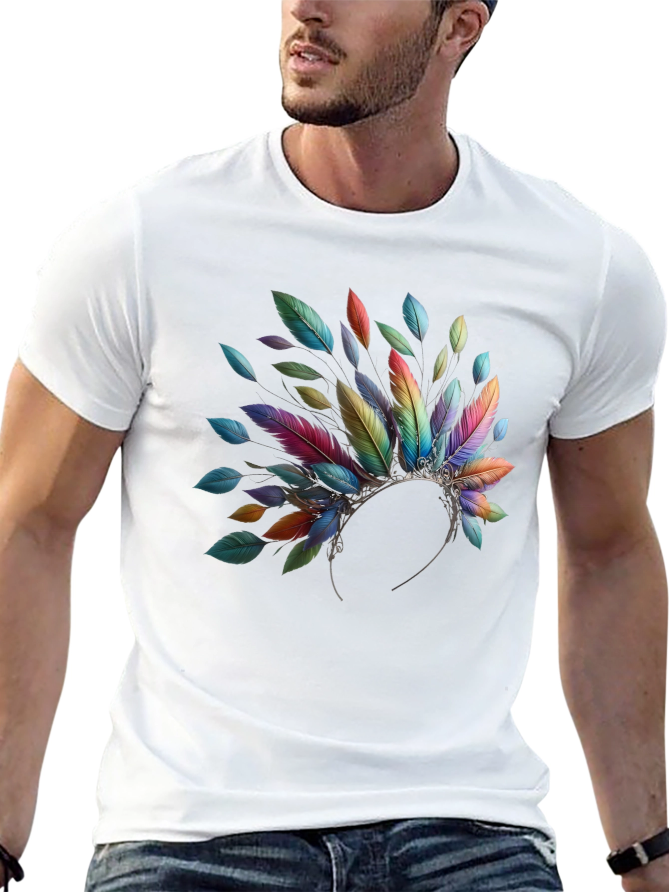 Feather Headdress Graphic Black T-Shirt