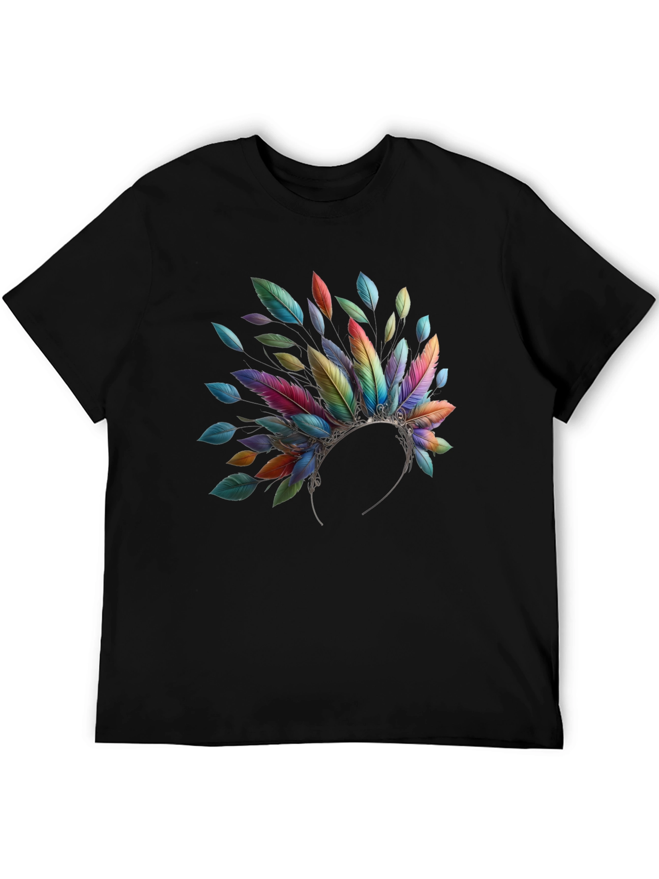 Feather Headdress Graphic Black T-Shirt