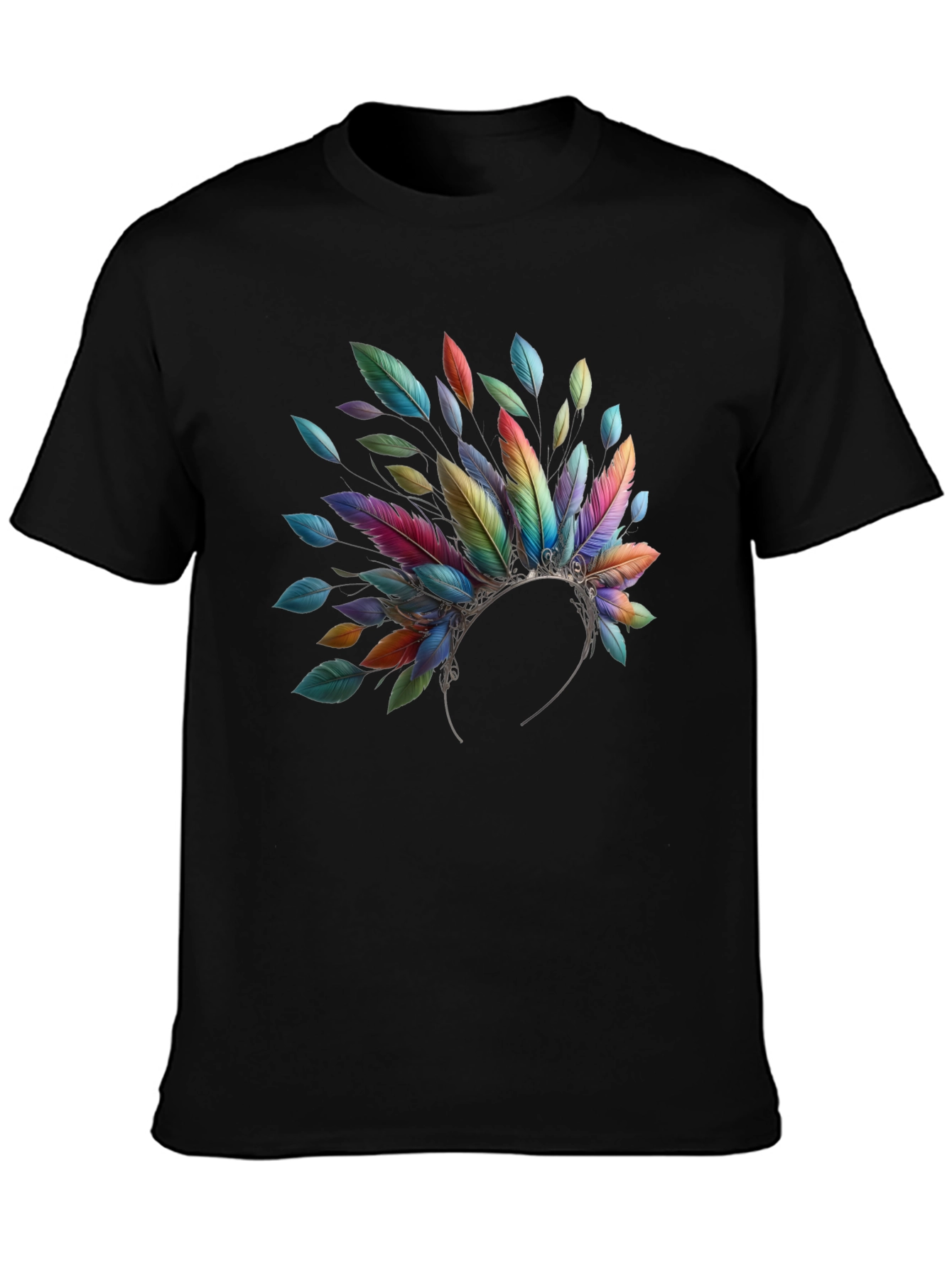 Feather Headdress Graphic Black T-Shirt