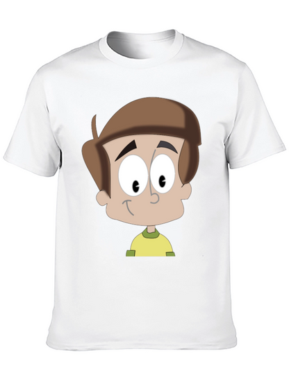 Cartoon Boy Graphic T-Shirt - Casual Black Tee