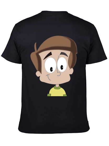 Cartoon Boy Graphic T-Shirt - Casual Black Tee