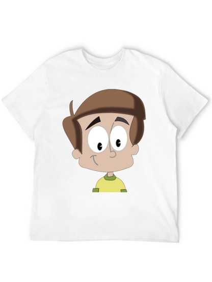 Cartoon Boy Graphic T-Shirt - Casual Black Tee