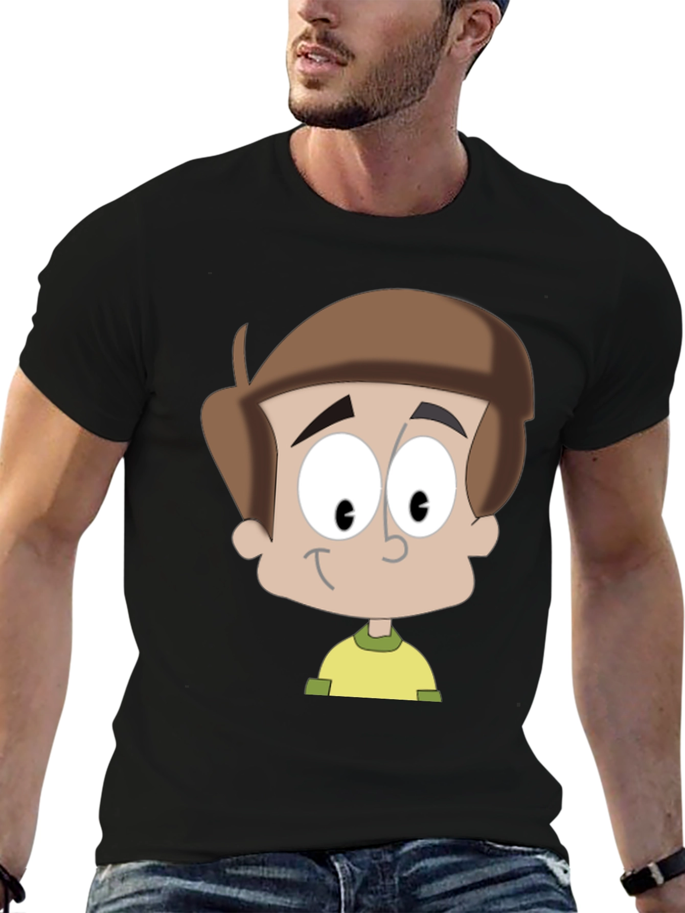 Cartoon Boy Graphic T-Shirt - Casual Black Tee