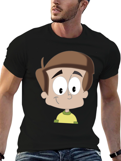 Cartoon Boy Graphic T-Shirt - Casual Black Tee