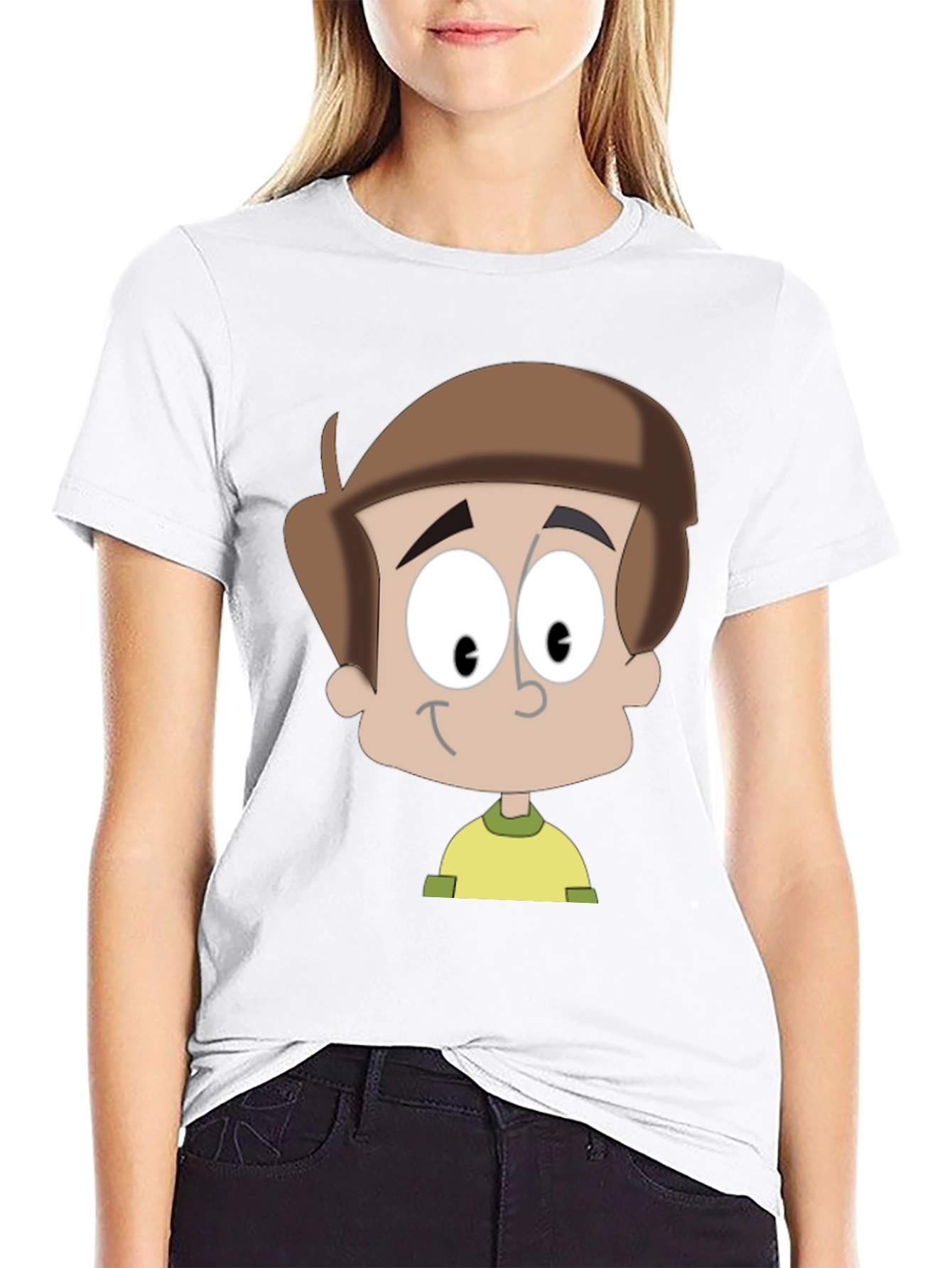 Cartoon Boy Graphic T-Shirt - Casual Black Tee