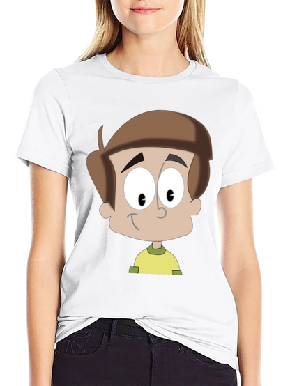 Cartoon Boy Graphic T-Shirt - Casual Black Tee