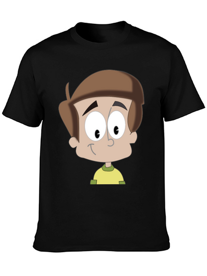 Cartoon Boy Graphic T-Shirt - Casual Black Tee