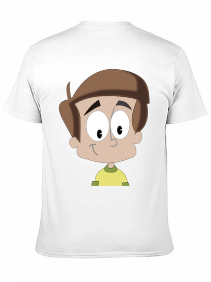 Cartoon Boy Graphic T-Shirt - Casual Black Tee