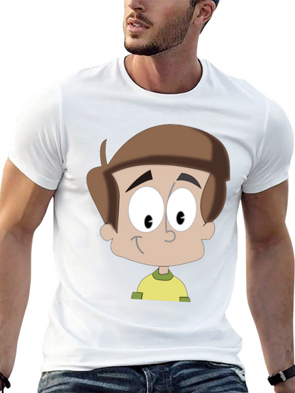 Cartoon Boy Graphic T-Shirt - Casual Black Tee