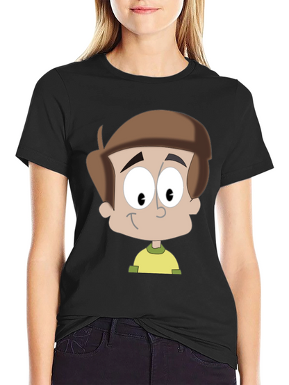 Cartoon Boy Graphic T-Shirt - Casual Black Tee