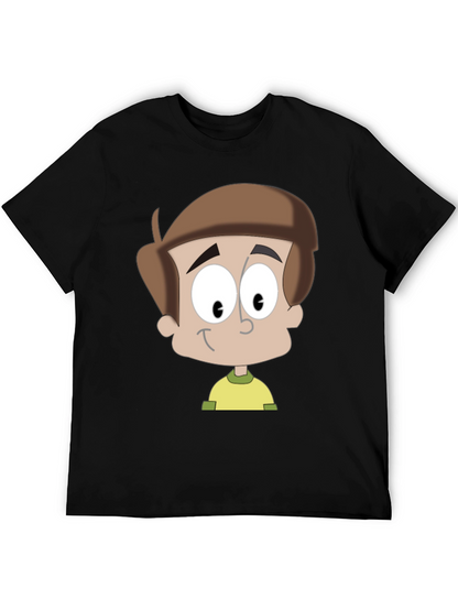 Cartoon Boy Graphic T-Shirt - Casual Black Tee