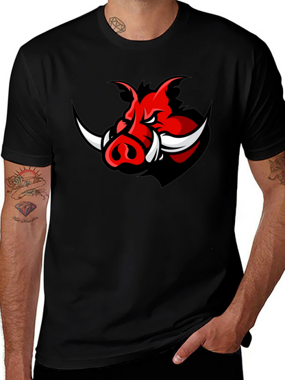 Mens Black T-Shirt with Red Boar Graphic