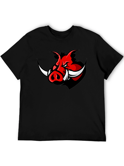 Mens Black T-Shirt with Red Boar Graphic