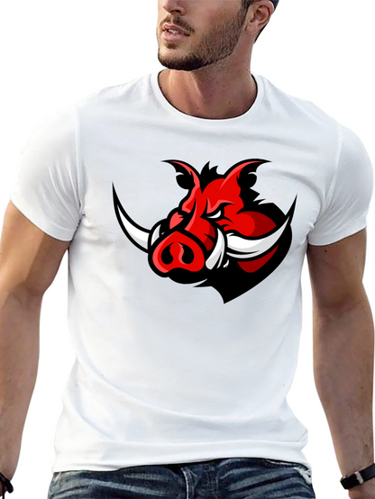 Mens Black T-Shirt with Red Boar Graphic