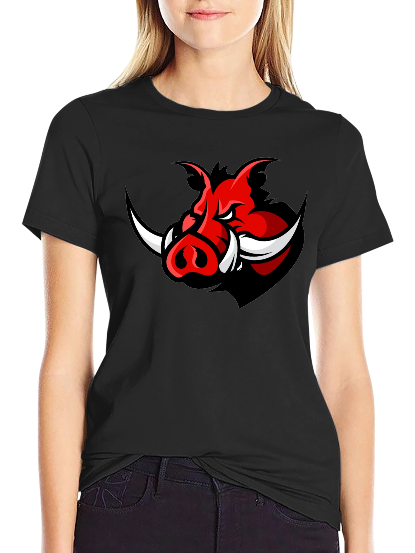 Mens Black T-Shirt with Red Boar Graphic