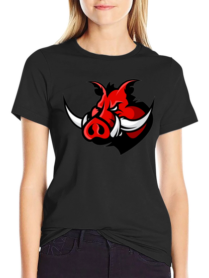 Mens Black T-Shirt with Red Boar Graphic