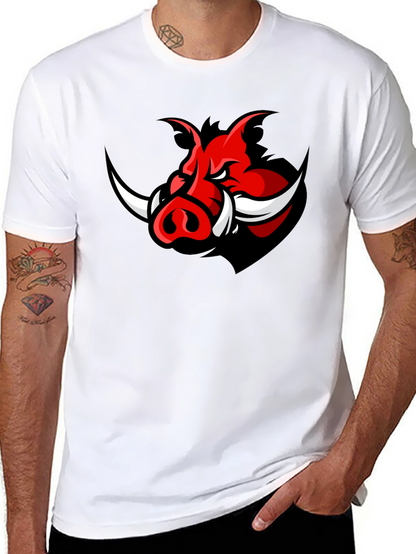 Mens Black T-Shirt with Red Boar Graphic