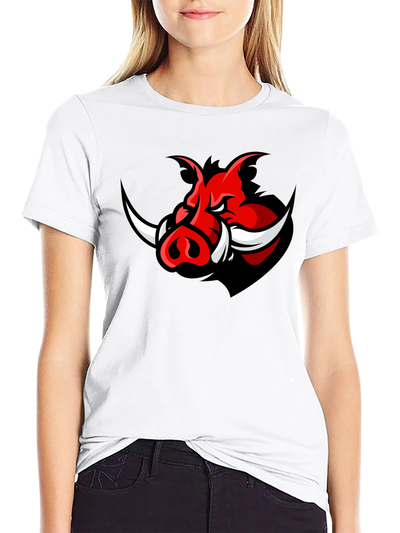 Mens Black T-Shirt with Red Boar Graphic