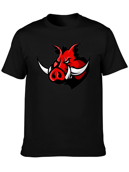 Mens Black T-Shirt with Red Boar Graphic
