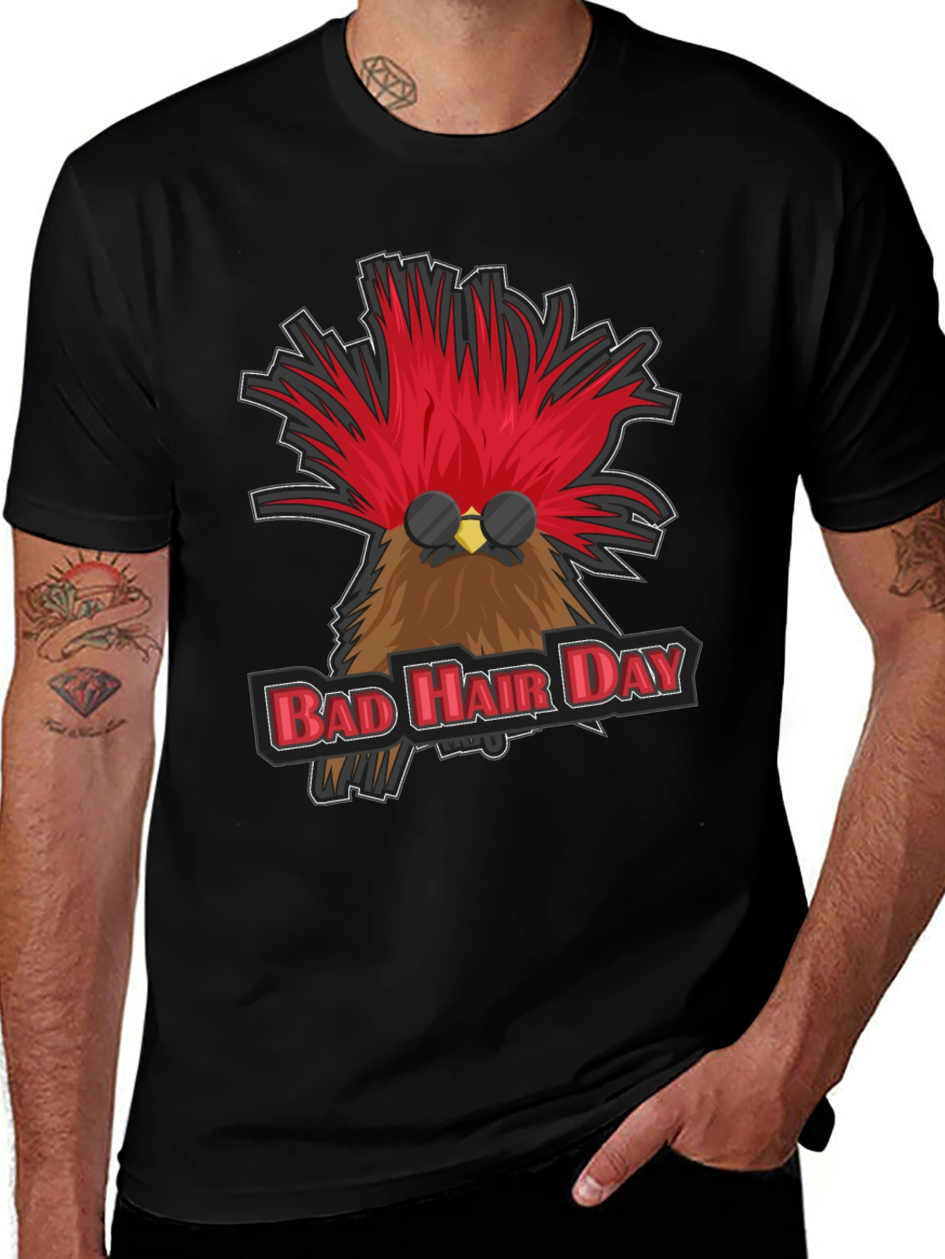Bad Hair Day Rooster Graphic T-Shirt