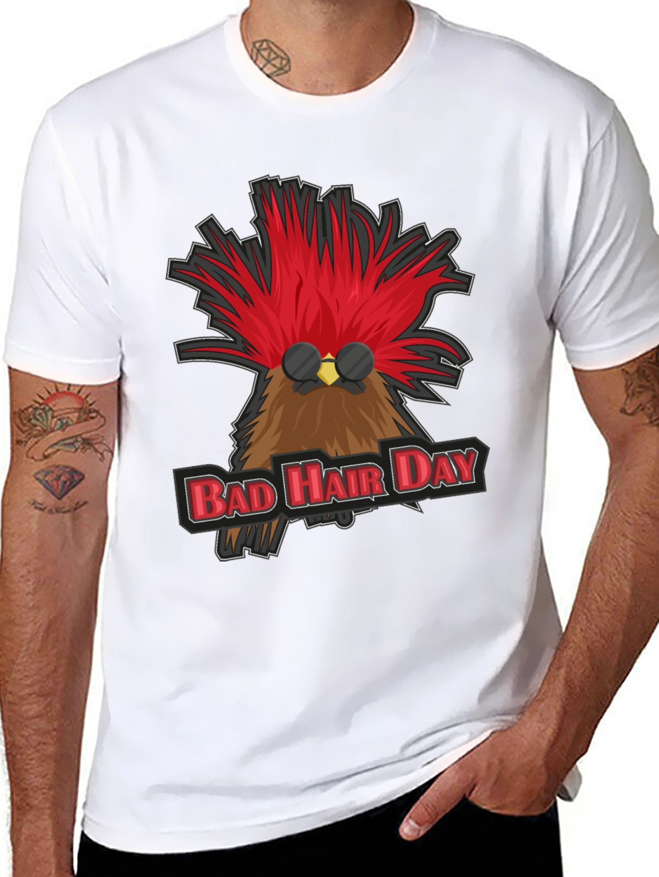 Bad Hair Day Rooster Graphic T-Shirt