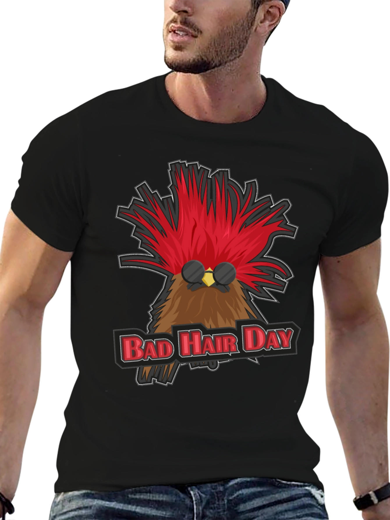 Bad Hair Day Rooster Graphic T-Shirt