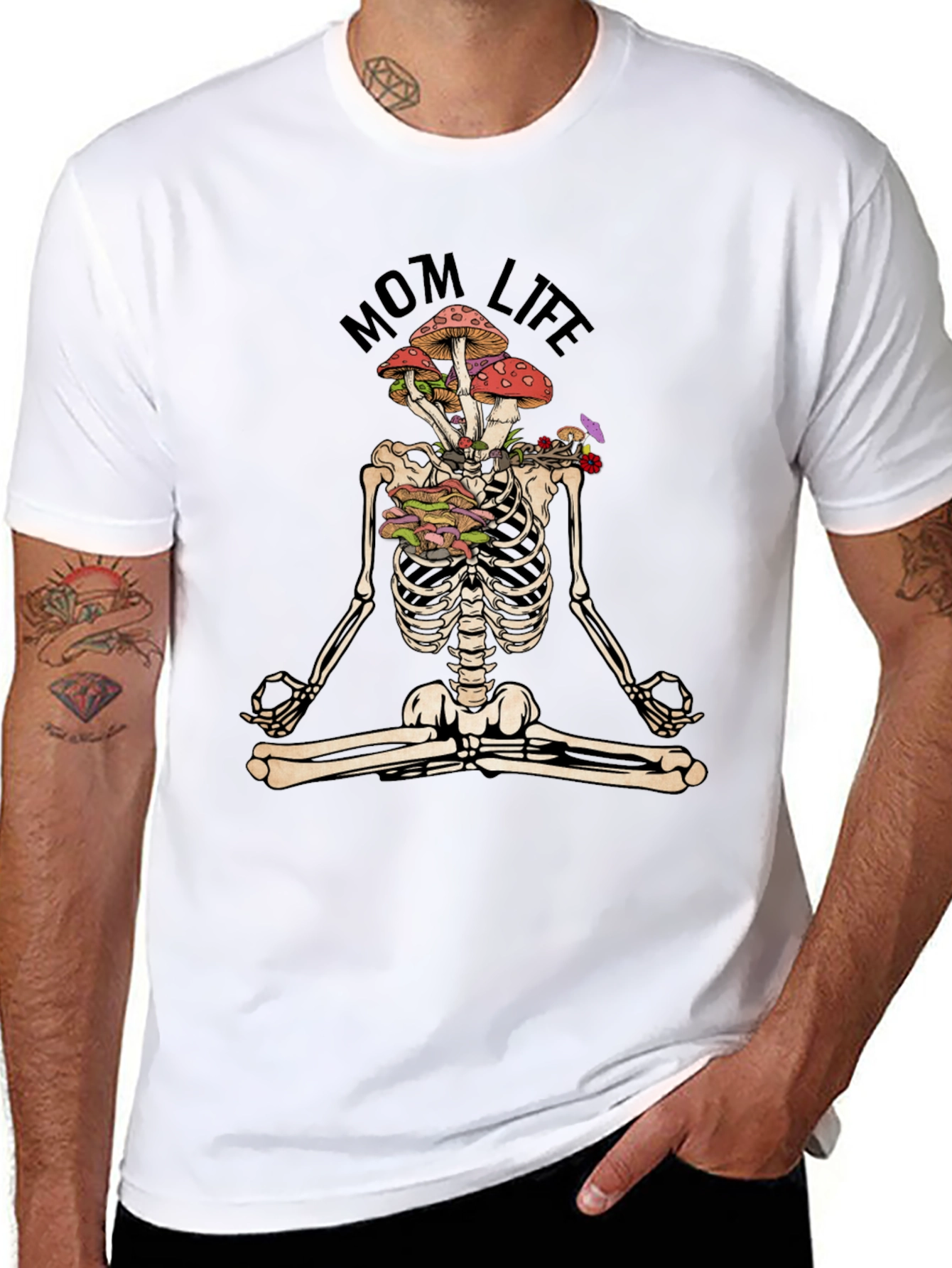 Mom Life Skeleton Mushroom Meditation T-Shirt