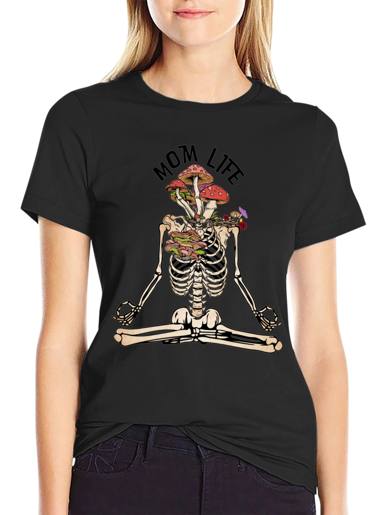 Mom Life Skeleton Mushroom Meditation T-Shirt