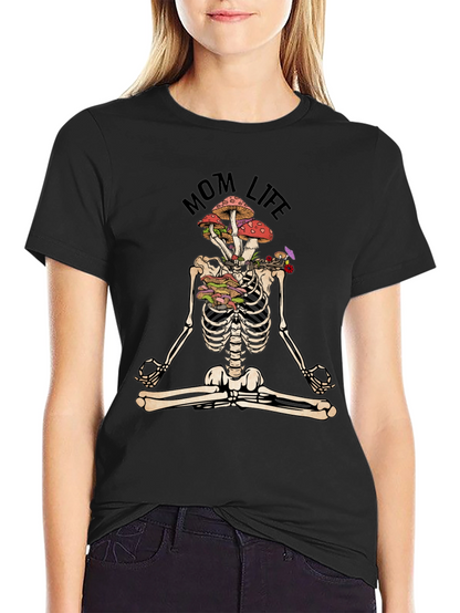 Mom Life Skeleton Mushroom Meditation T-Shirt