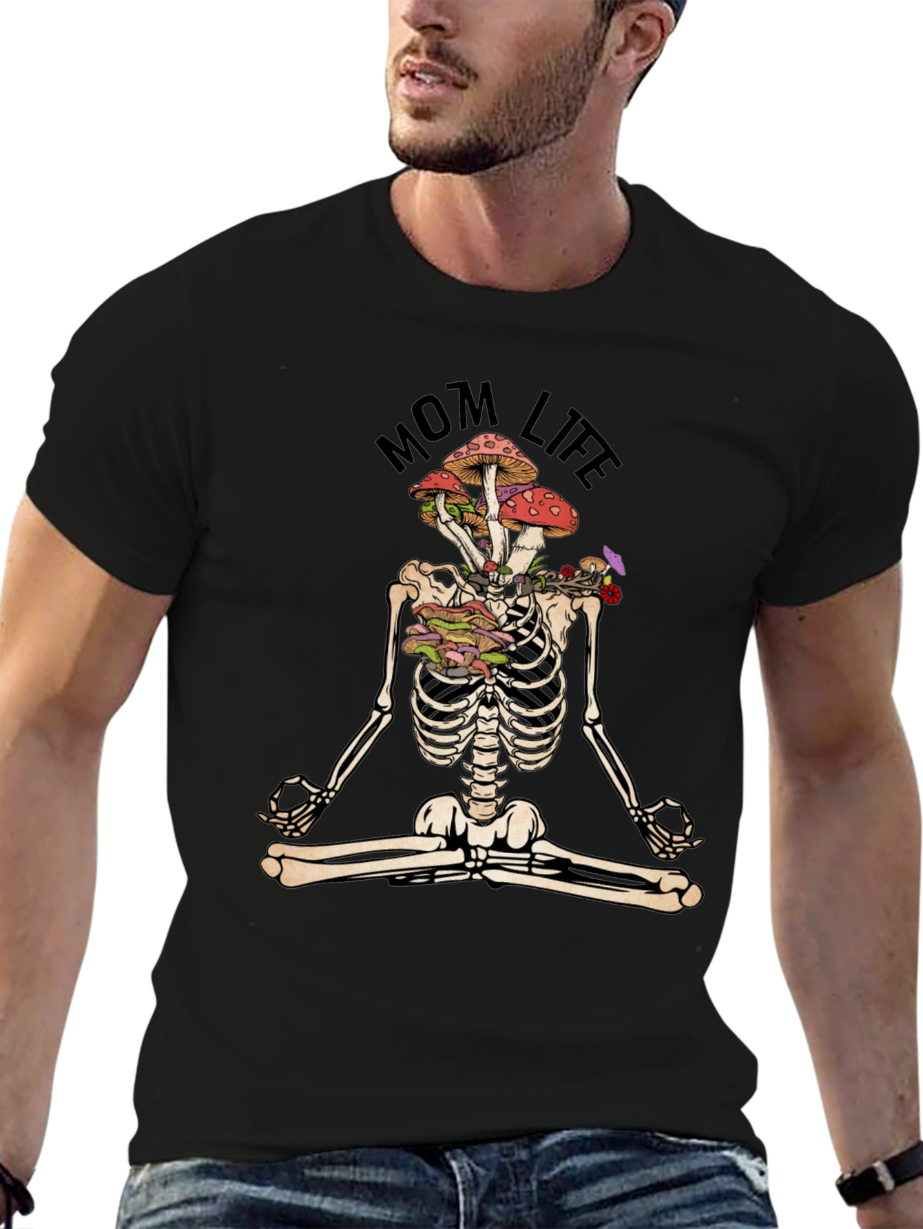 Mom Life Skeleton Mushroom Meditation T-Shirt