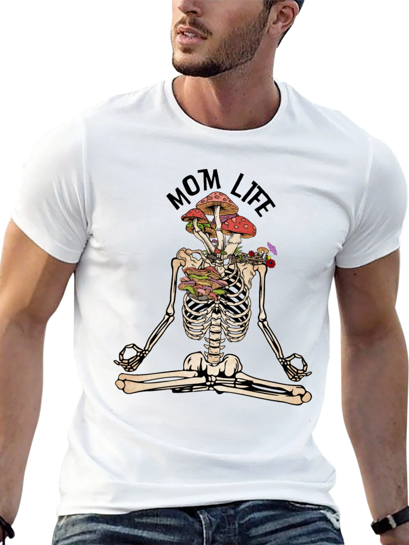 Mom Life Skeleton Mushroom Meditation T-Shirt