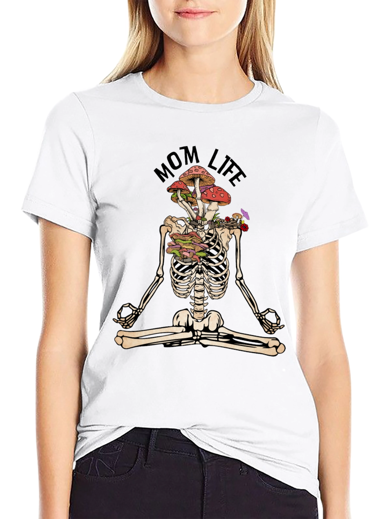 Mom Life Skeleton Mushroom Meditation T-Shirt
