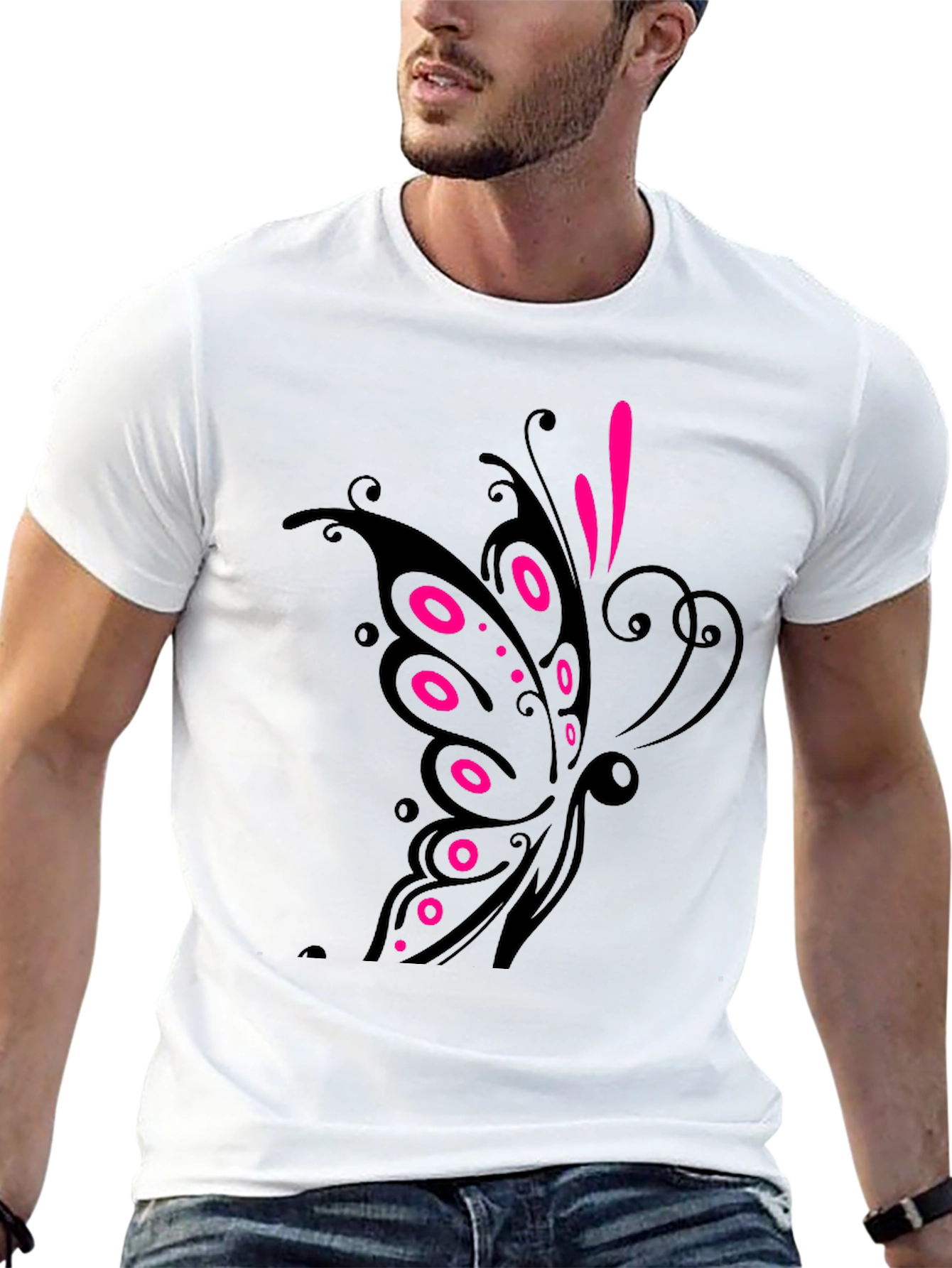 Black T-Shirt with Butterfly Design