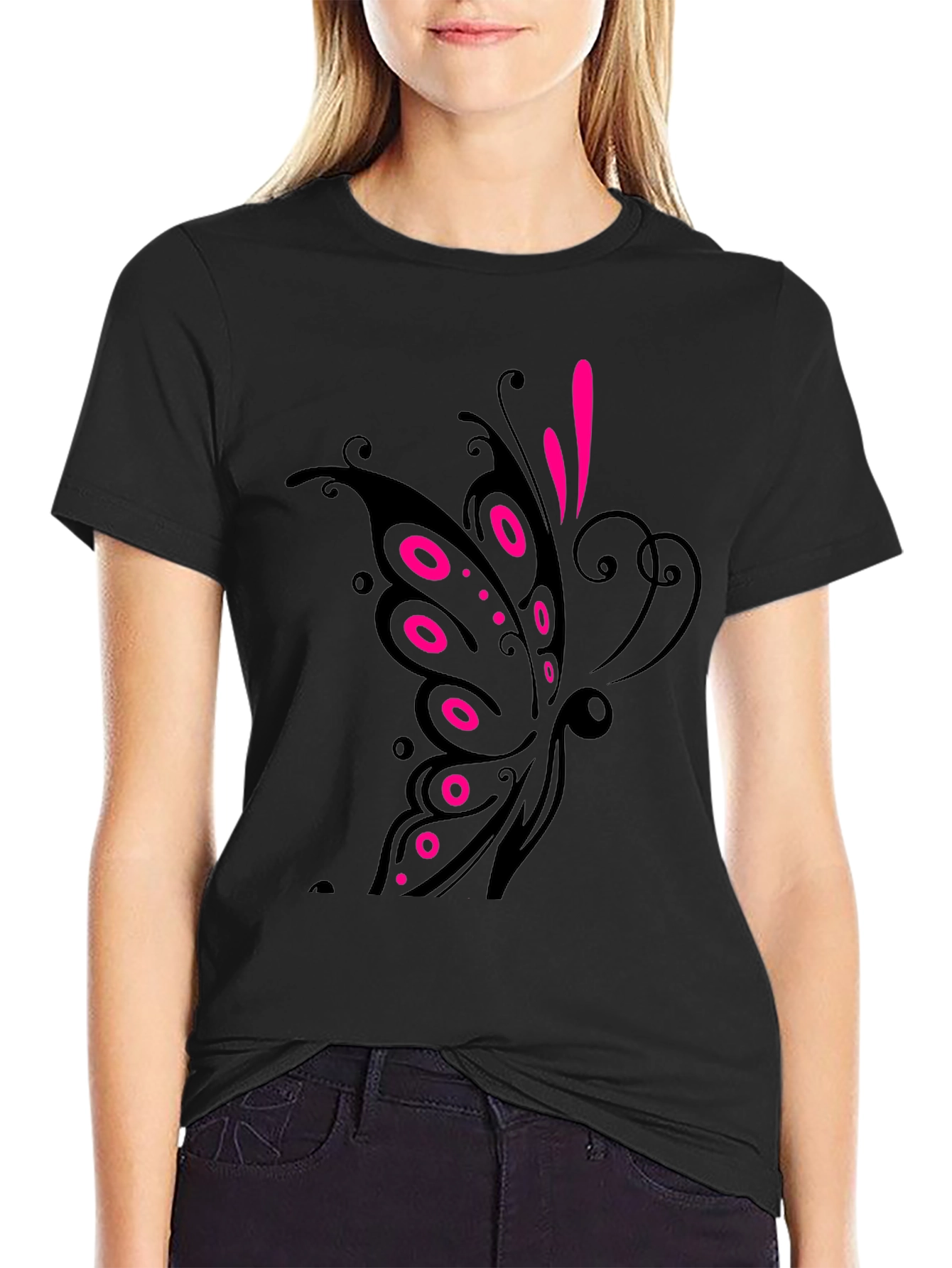 Black T-Shirt with Butterfly Design