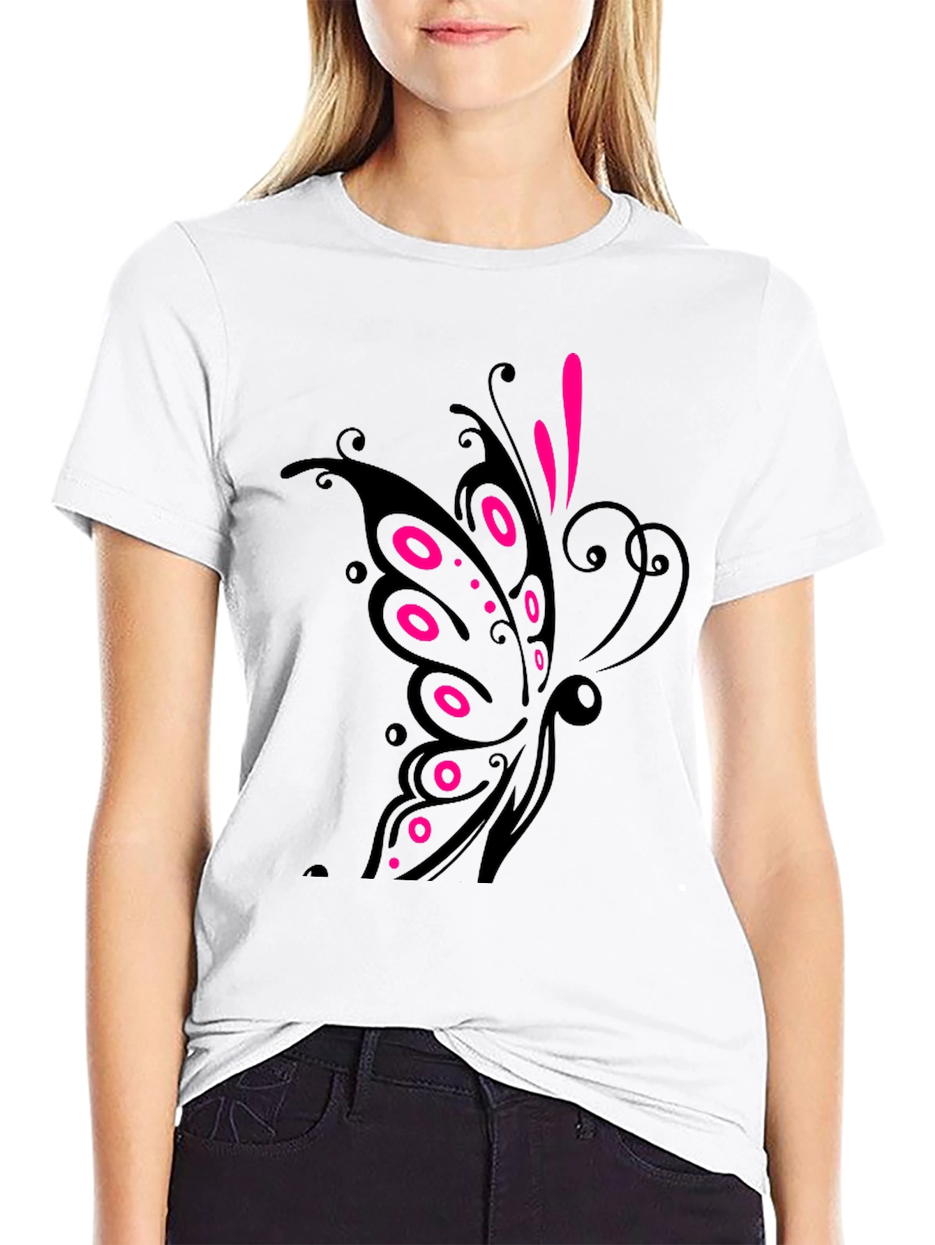 Black T-Shirt with Butterfly Design