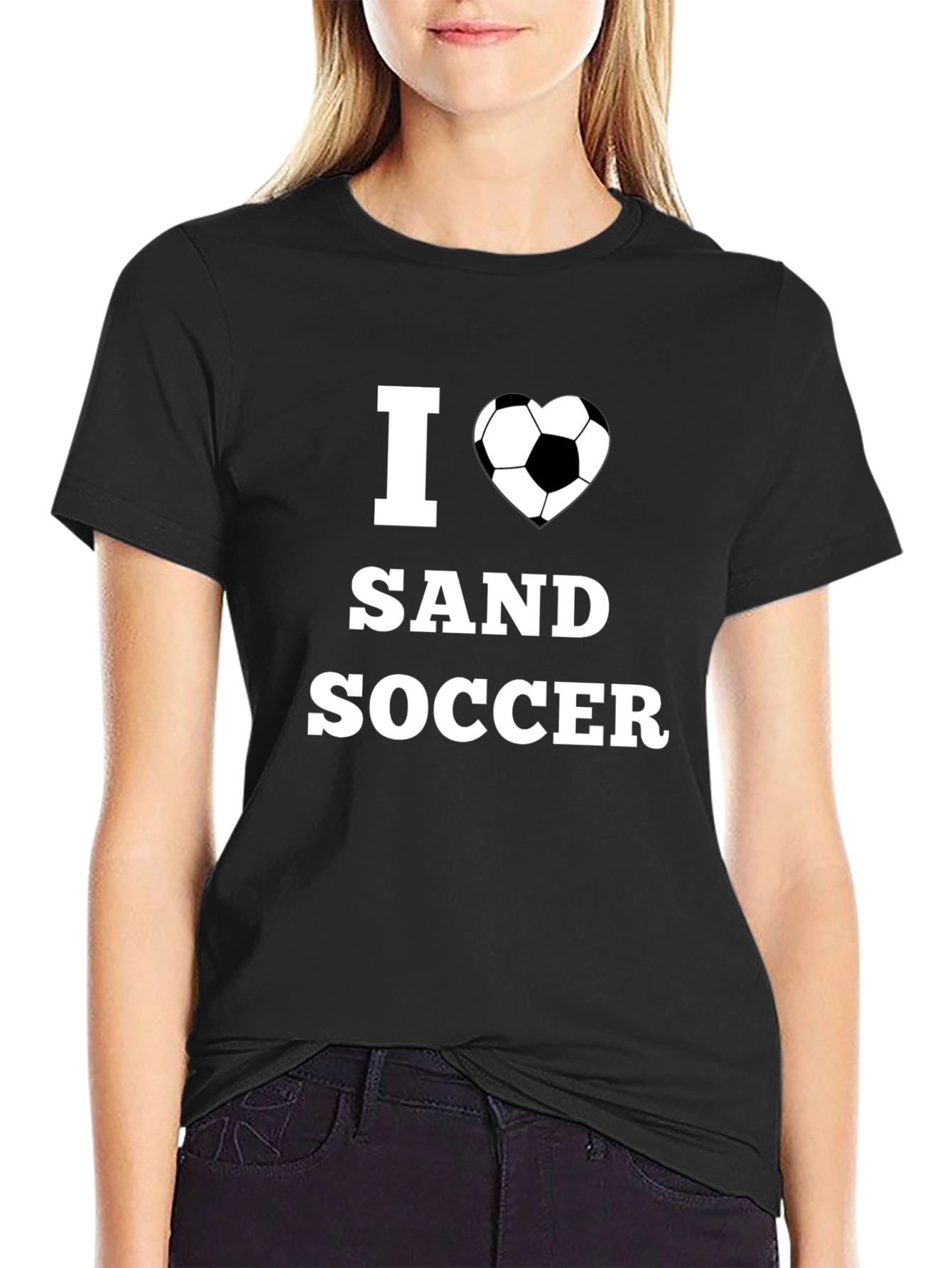 I Heart Sand Soccer Black Graphic T-Shirt