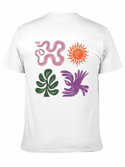 Trendy Graphic Tee - Snake Sun Plant Bird Design