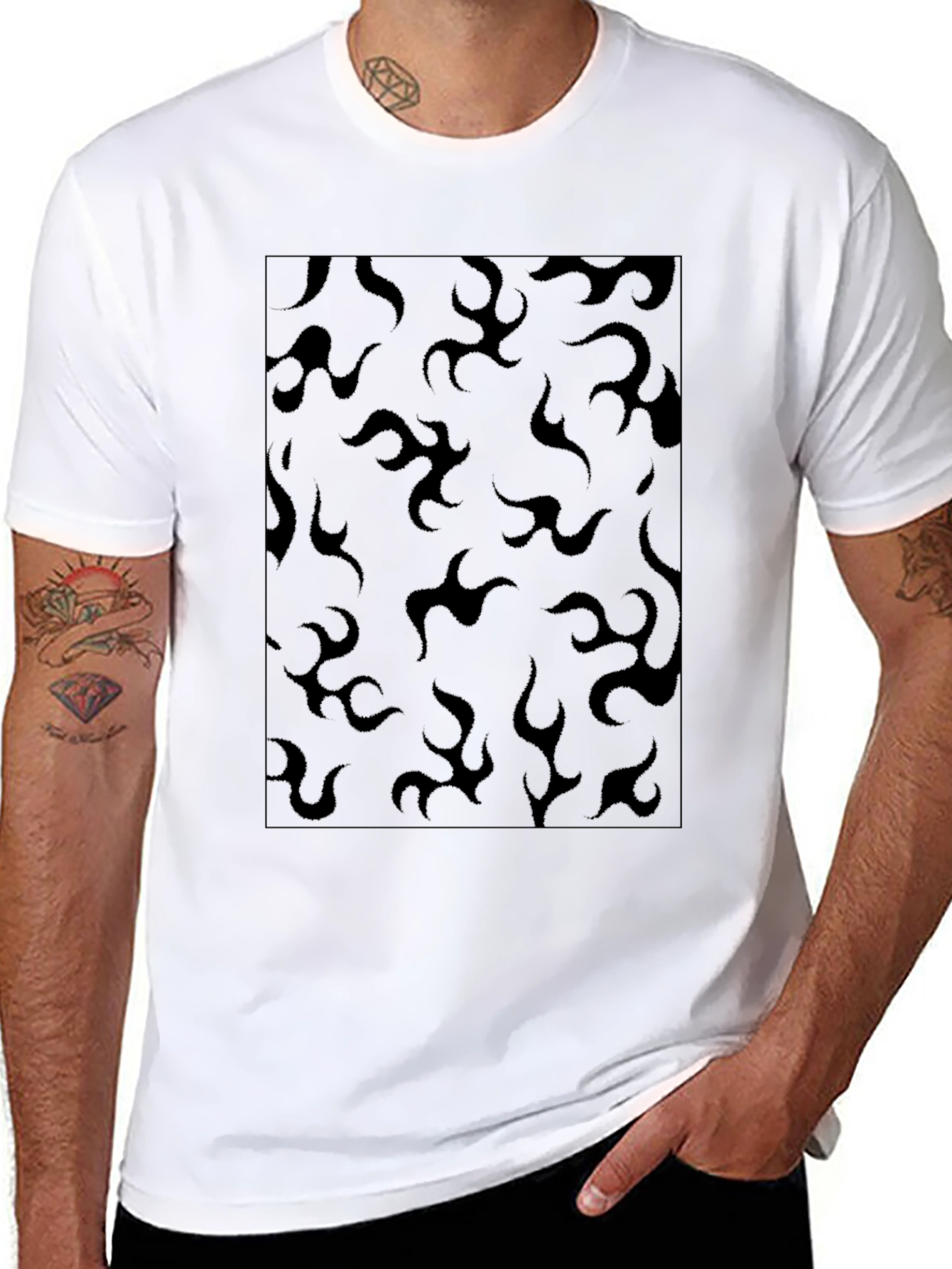 Black Flame Pattern T-Shirt - Casual Style