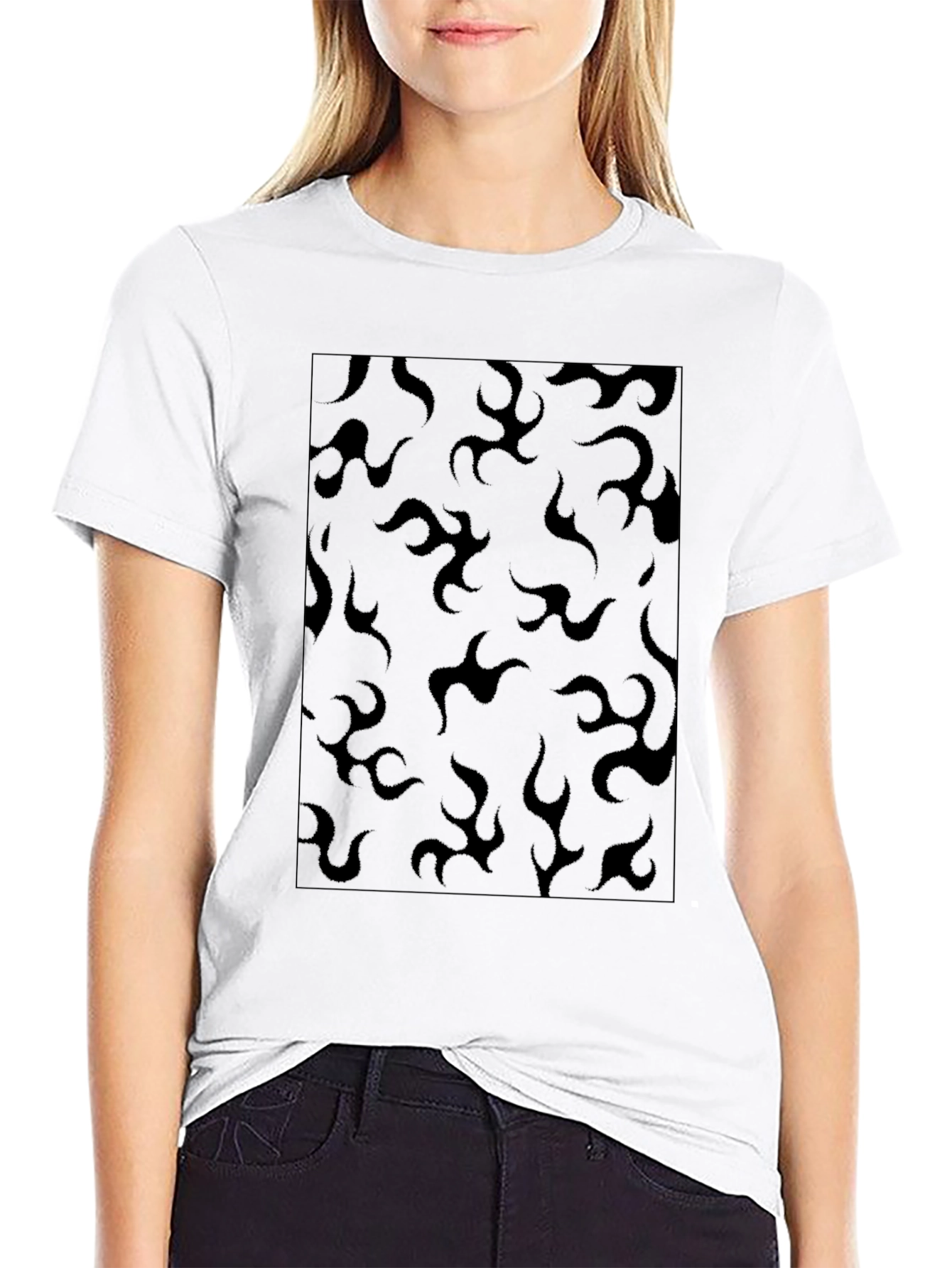 Black Flame Pattern T-Shirt - Casual Style