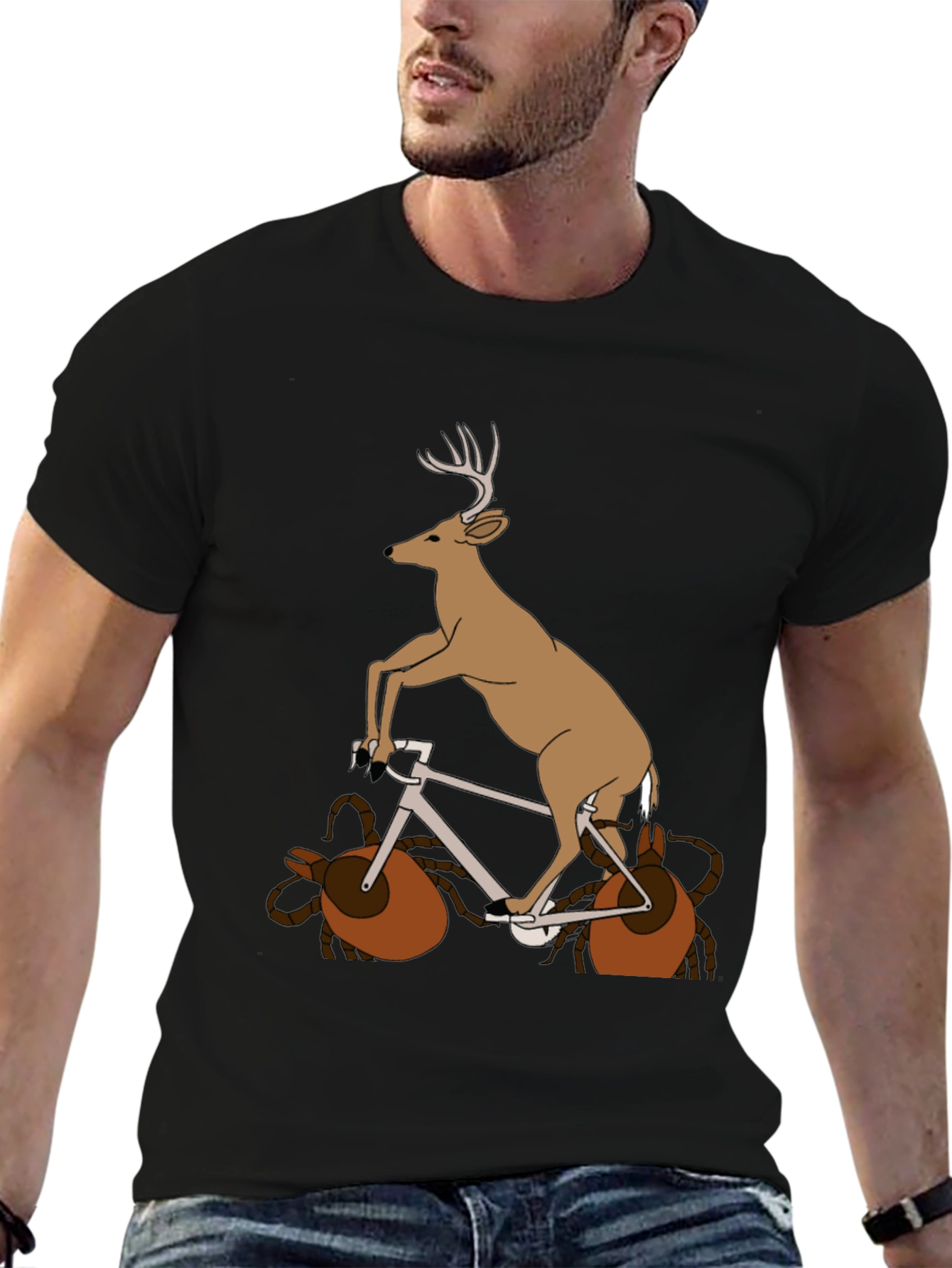 Deer on Bike Graphic Tee - Unique Animal T-Shirt