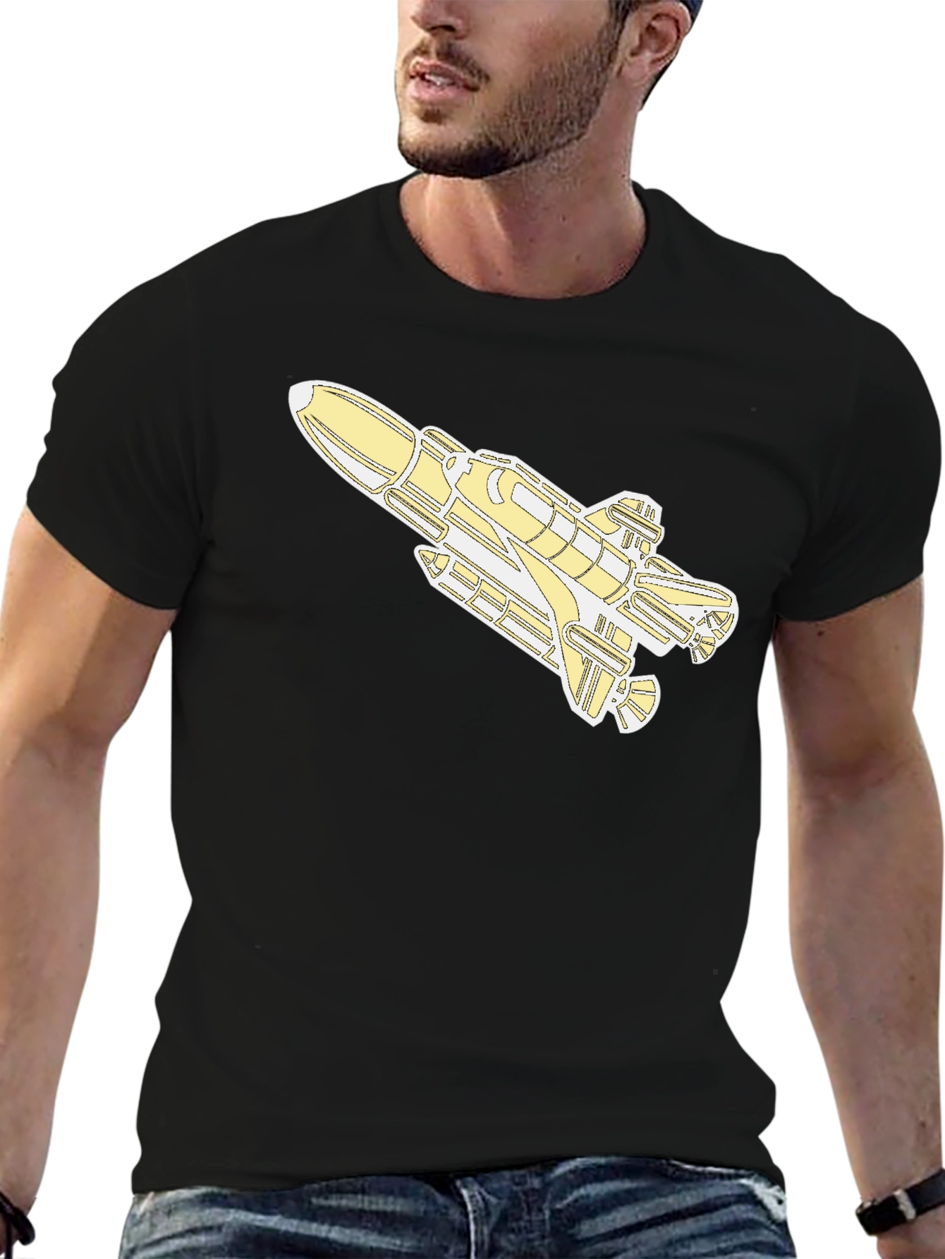 Space Shuttle Graphic Tee - Black Cotton T-Shirt