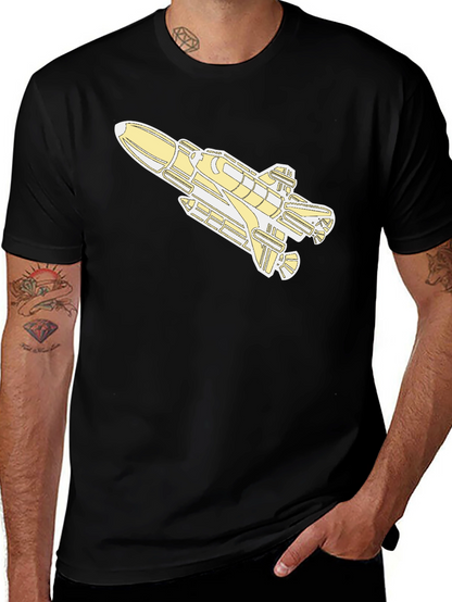 Space Shuttle Graphic Tee - Black Cotton T-Shirt