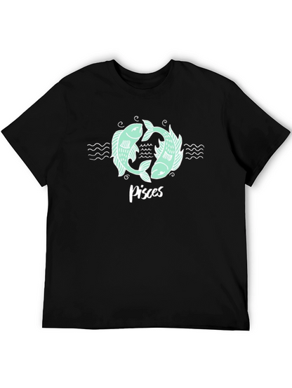 Pisces Zodiac Graphic Tee - Black Cotton T-Shirt