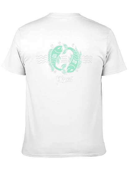 Pisces Zodiac Graphic Tee - Black Cotton T-Shirt