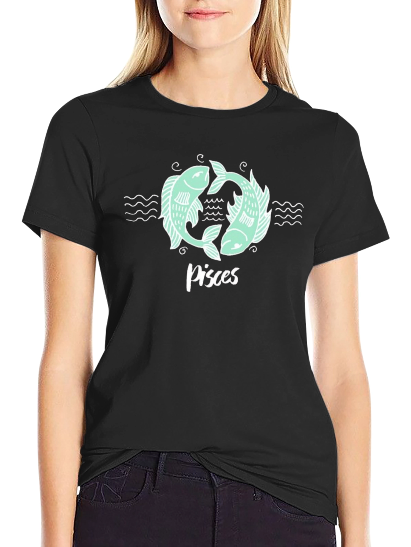 Pisces Zodiac Graphic Tee - Black Cotton T-Shirt