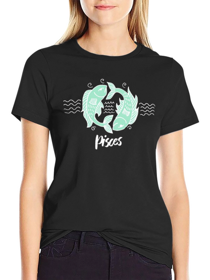 Pisces Zodiac Graphic Tee - Black Cotton T-Shirt