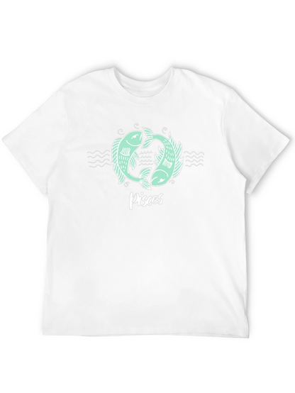 Pisces Zodiac Graphic Tee - Black Cotton T-Shirt