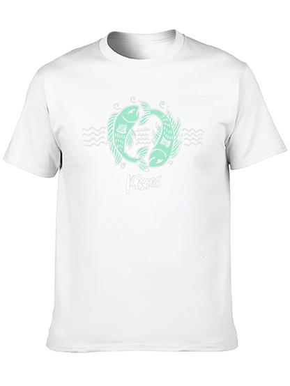 Pisces Zodiac Graphic Tee - Black Cotton T-Shirt