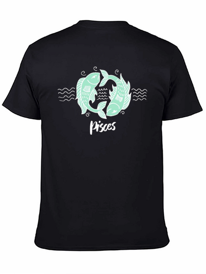 Pisces Zodiac Graphic Tee - Black Cotton T-Shirt